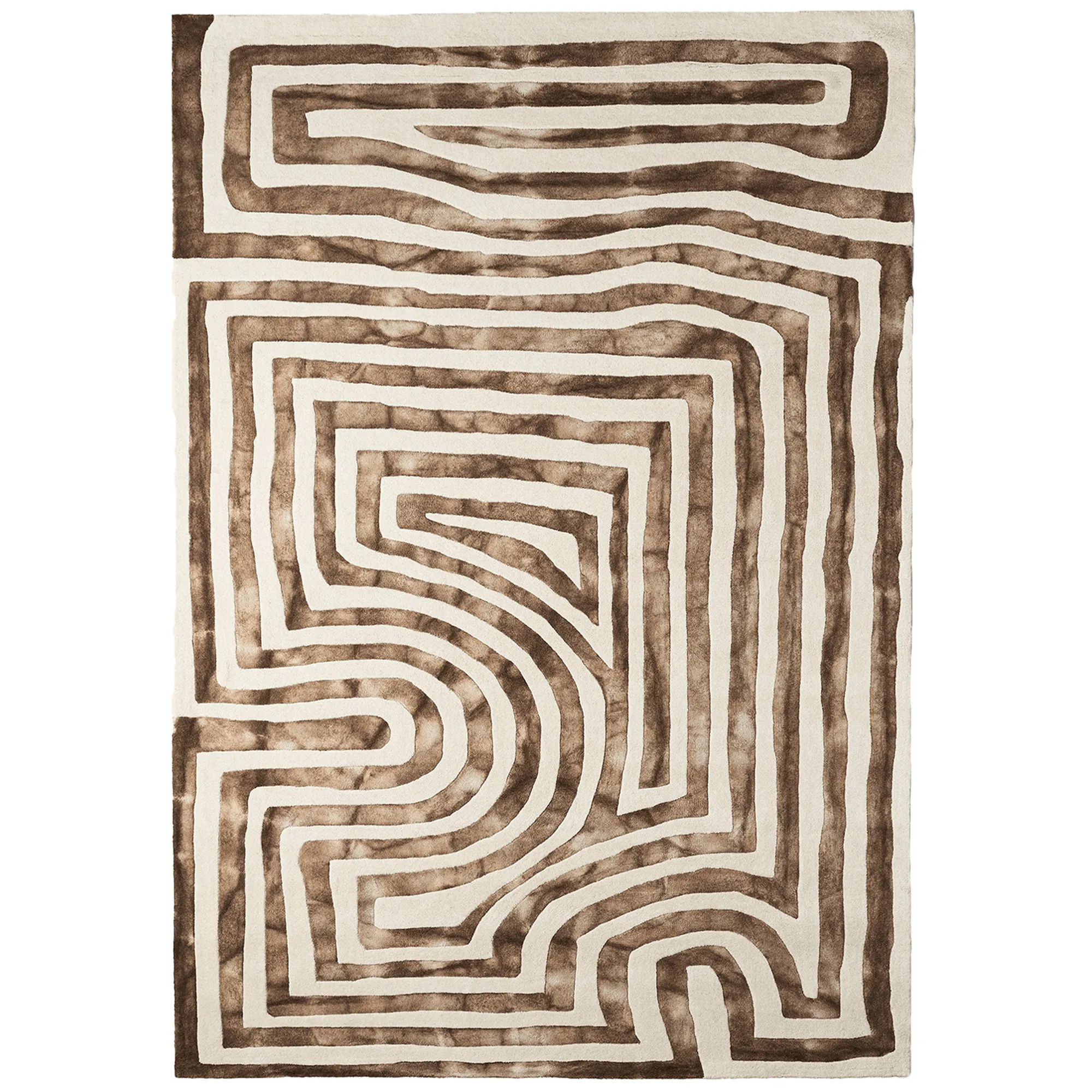 Psychedelic Labyrinth wollen vloerkleed beige - 1