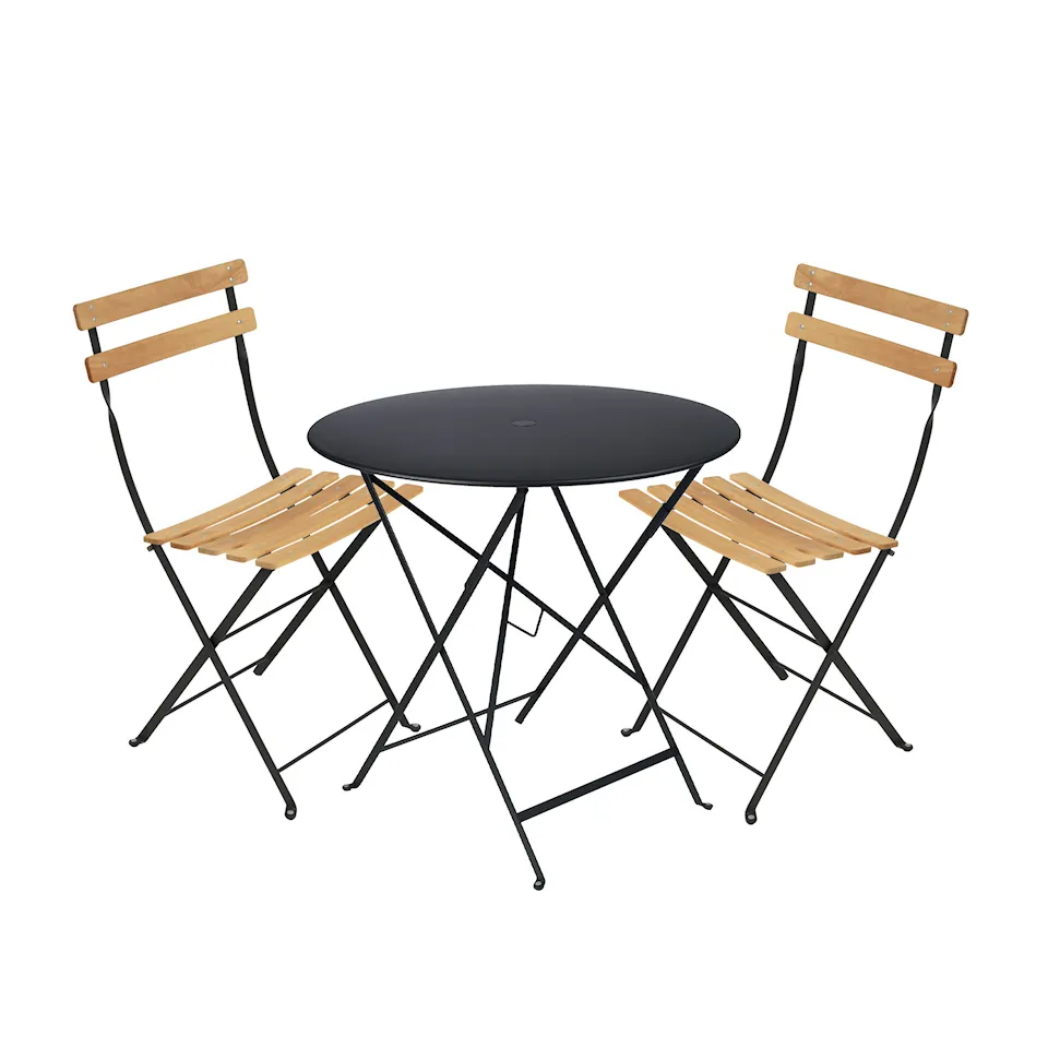 Bistro dining set table 77cm & 2 wood chairs