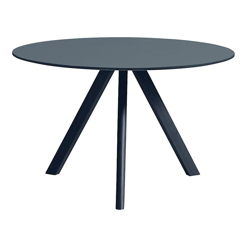 CPH20 2.0 Table Deep Blue Lacquered Oak Frame Ø120 X H74 Smokey Blue Linoleum Top Deep Blue Lacquered Edge