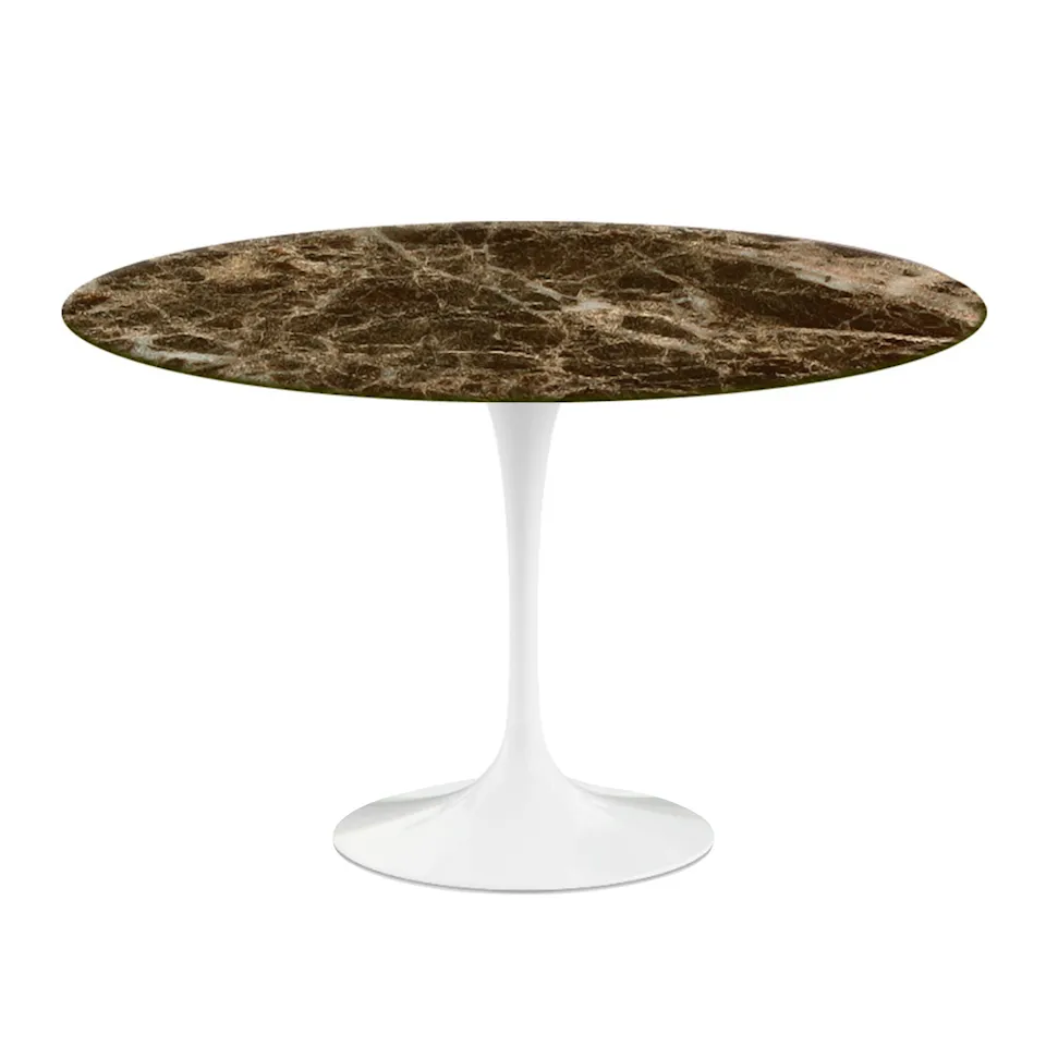 Saarinen Round Table - Dining table, Ø 120 cm, White frame, glossy brown Emperador marble top