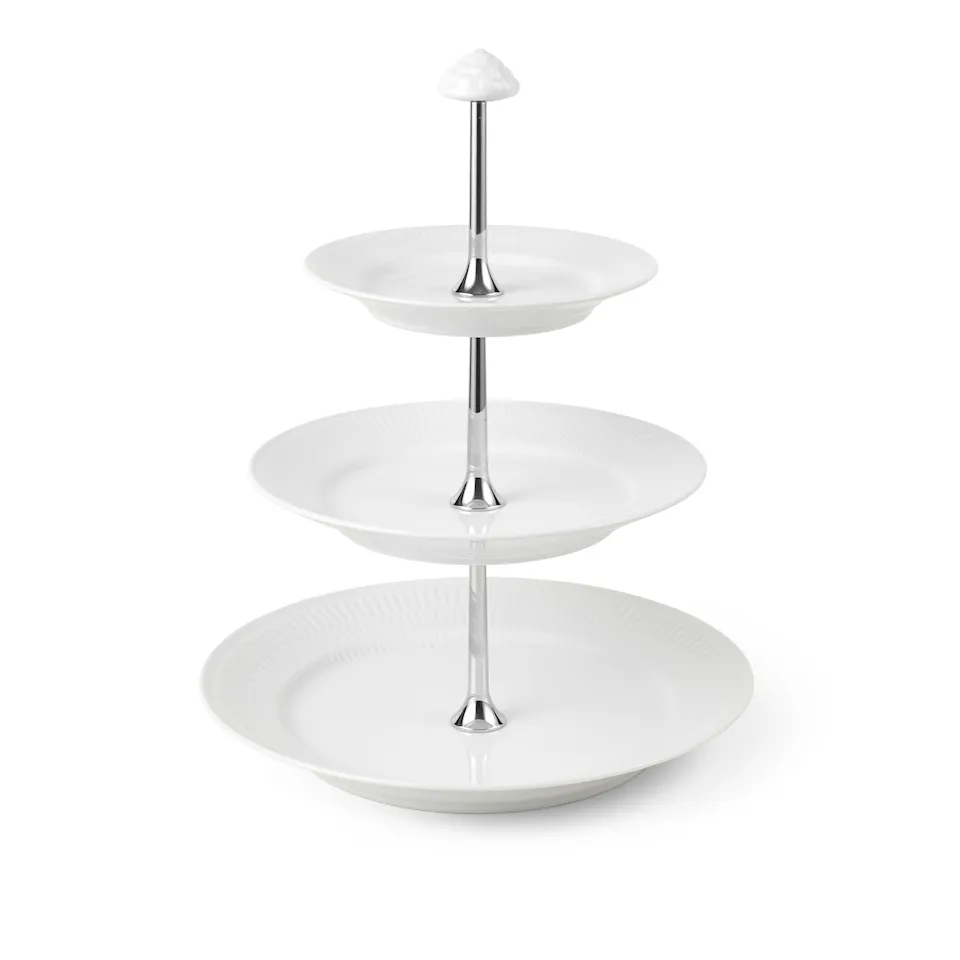 White Fluted 3-Tier Dish