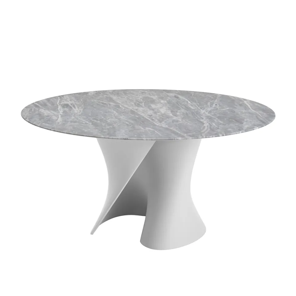 S Table Marble Top Ø126, BardiglioGloss medium Grey, Cristalplant Matt White frame