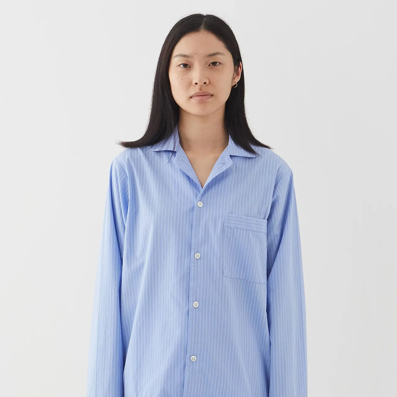 Poplin Pyjamas Shirt Blue Pin Stripes