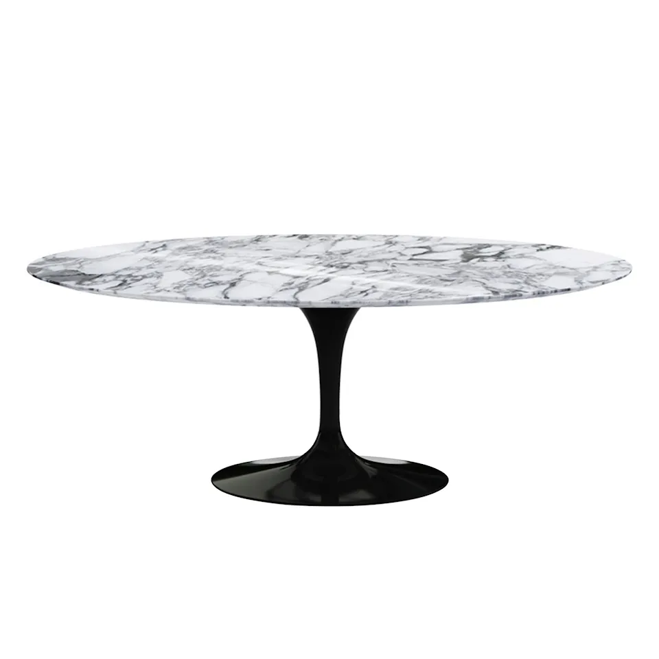 Saarinen Oval Table - Dining table, 198 x 121 cm, Black base, matt white Arabescato marble top