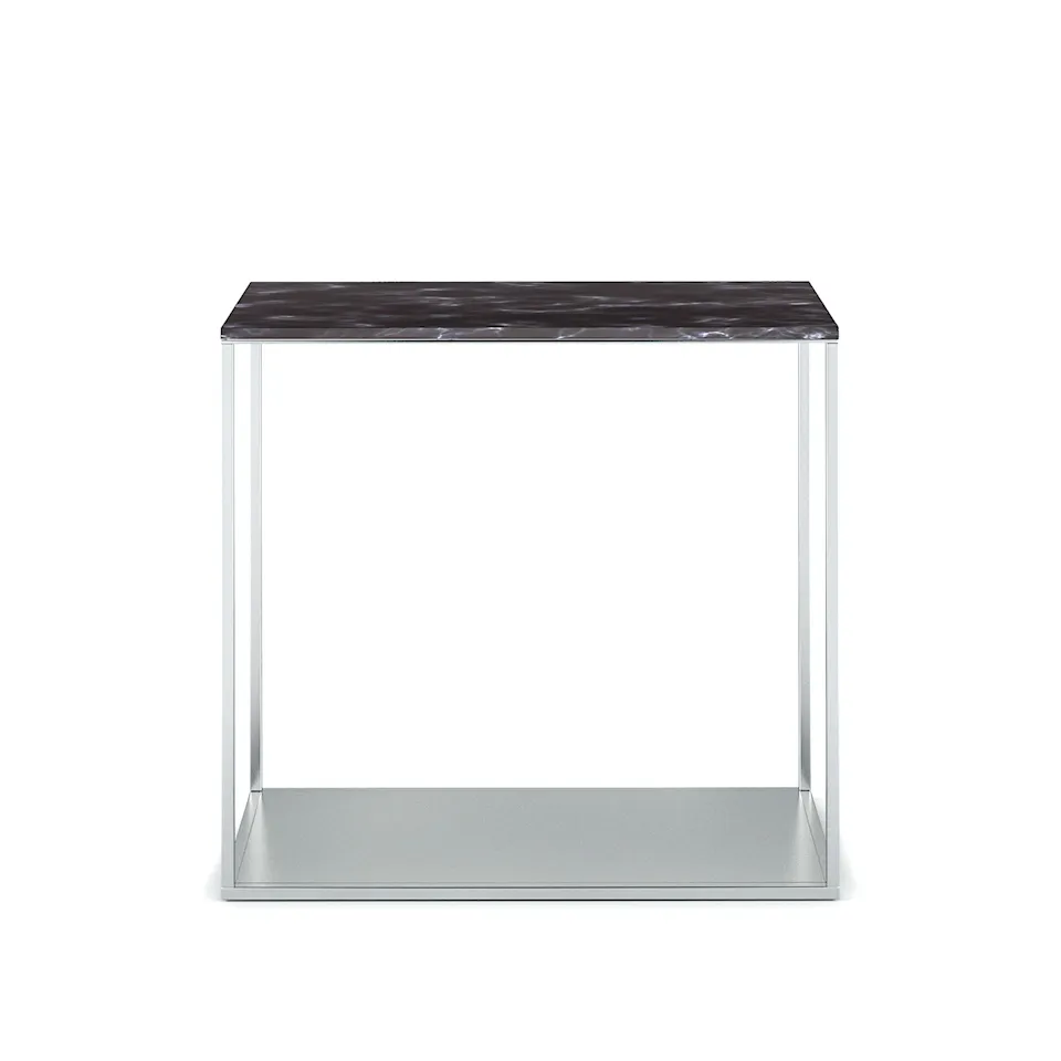 York Sidetable Frame, Brushed Stainless Steel, Black Marble Top