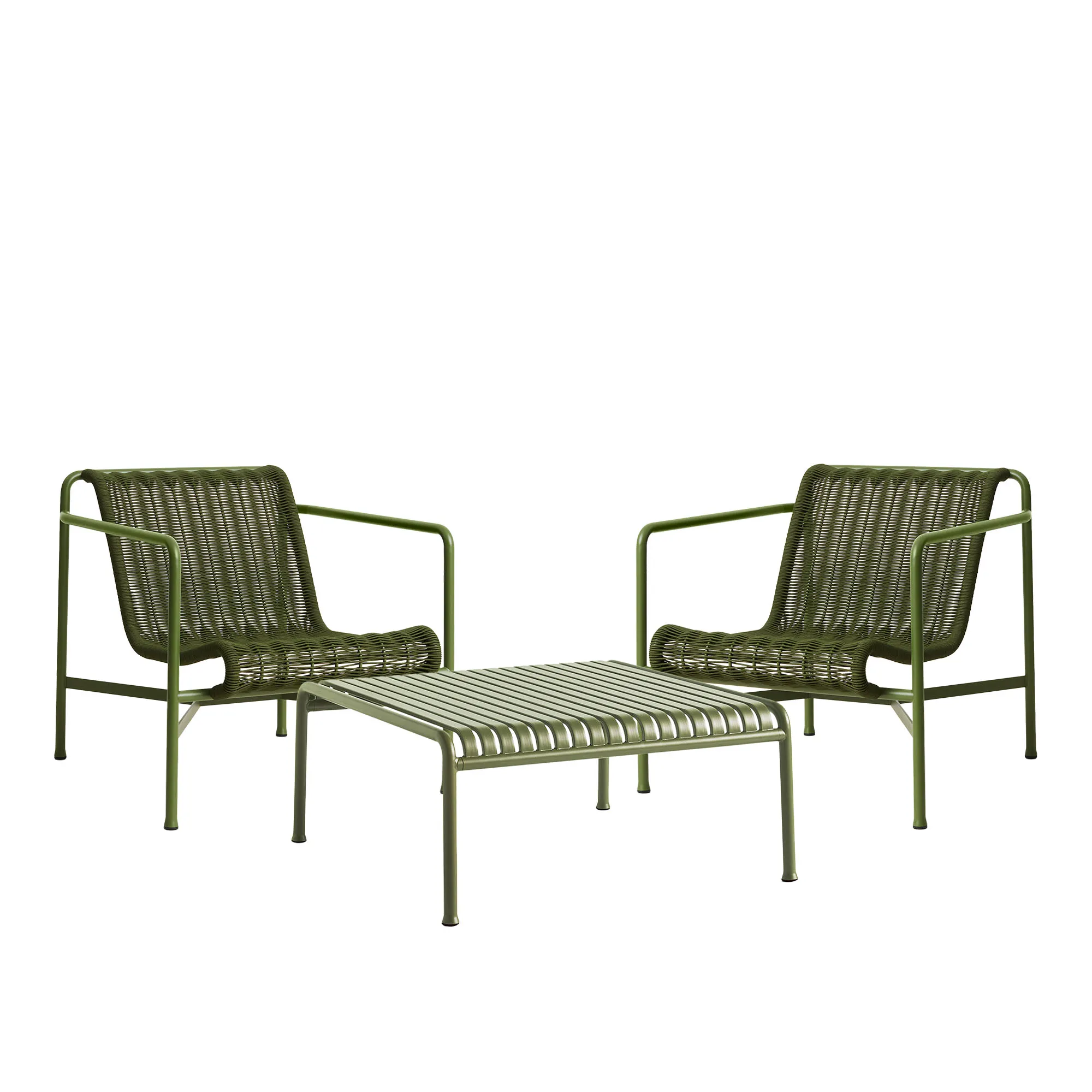 Palissade cord lounge-ryhmä med 2 tuolit & matala puudgårdspöytä - 1