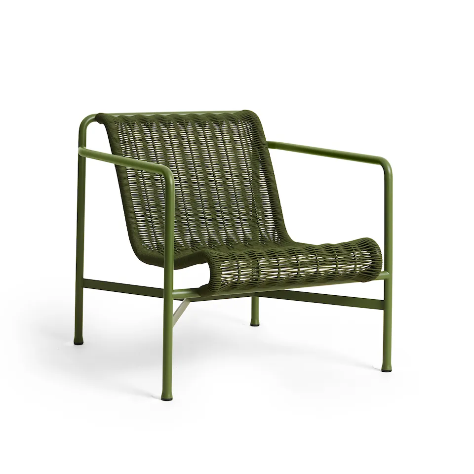 Palissade cord low lounge chair - Olive powder coated steel