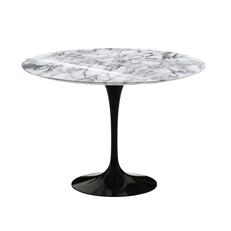 Saarinen Round Table - Dining table, Ø 107 cm, Black frame, matt white Arabescato marble top