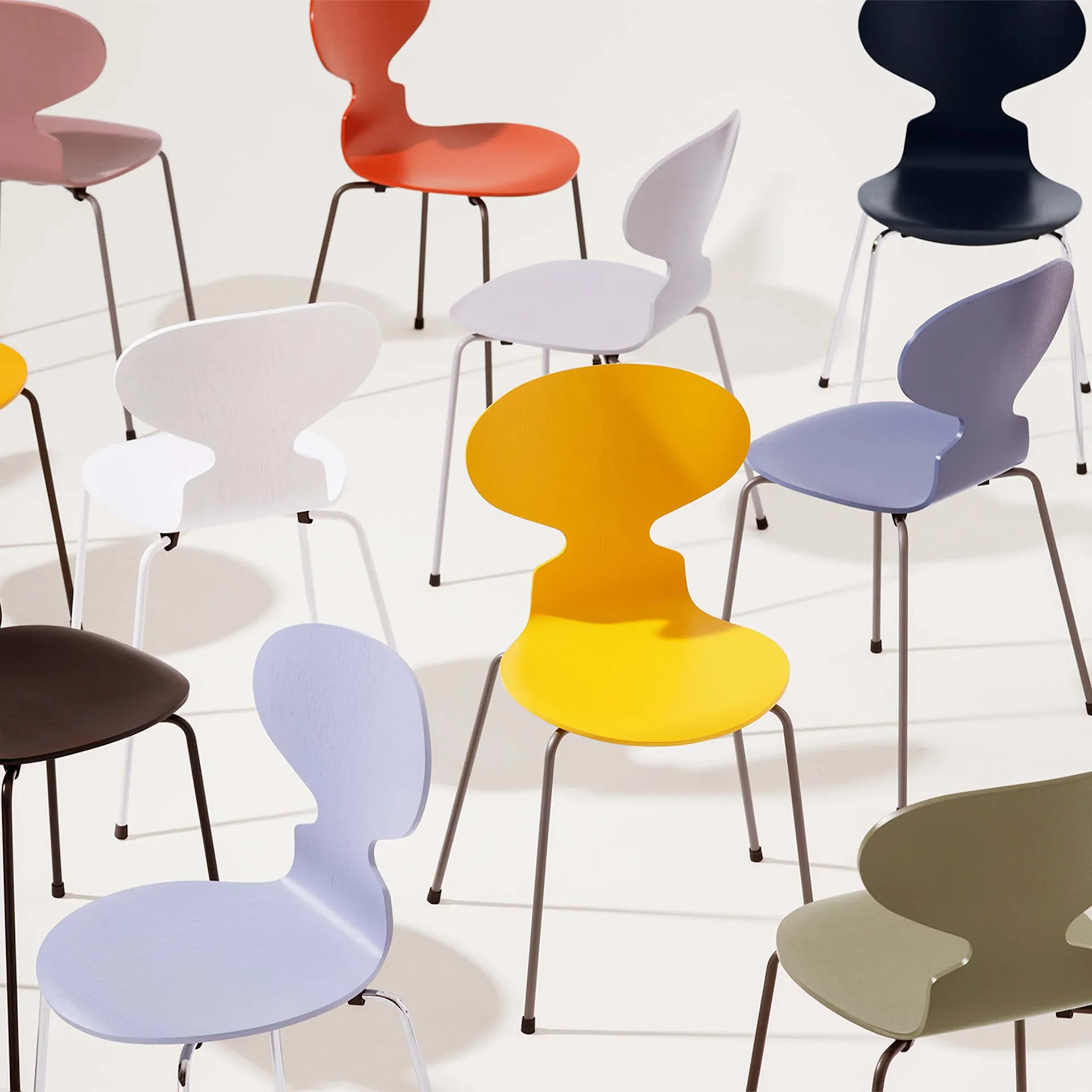 Ant 3101 colored ash veneer steel frame chrome - Fritz Hansen - Arne Jacobsen - NO GA