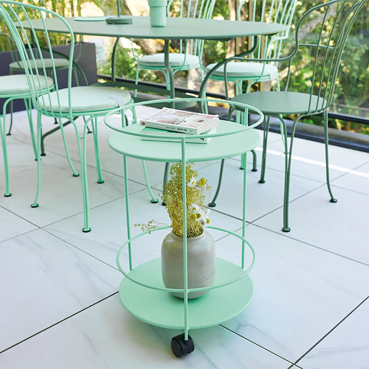 Guinguette Pedestal Table, Cedar Green