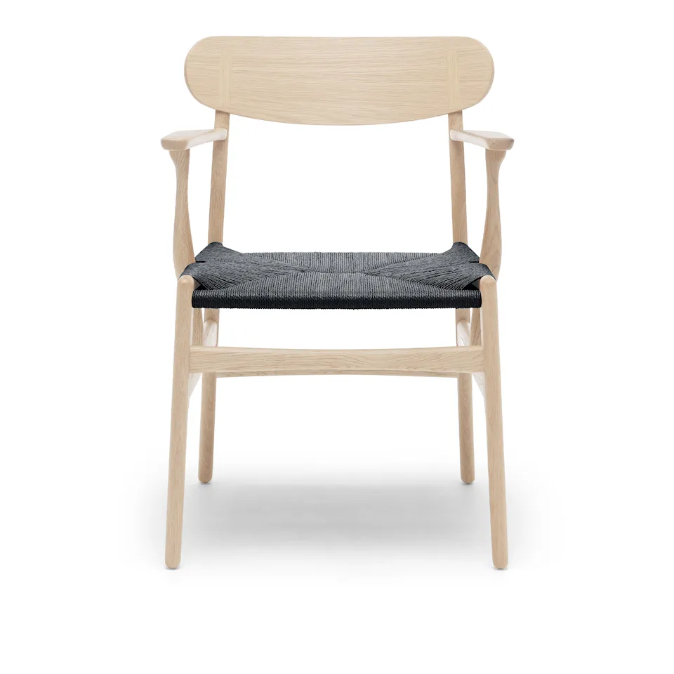 CH26 fauteuil zwart gevlochten papierkoord