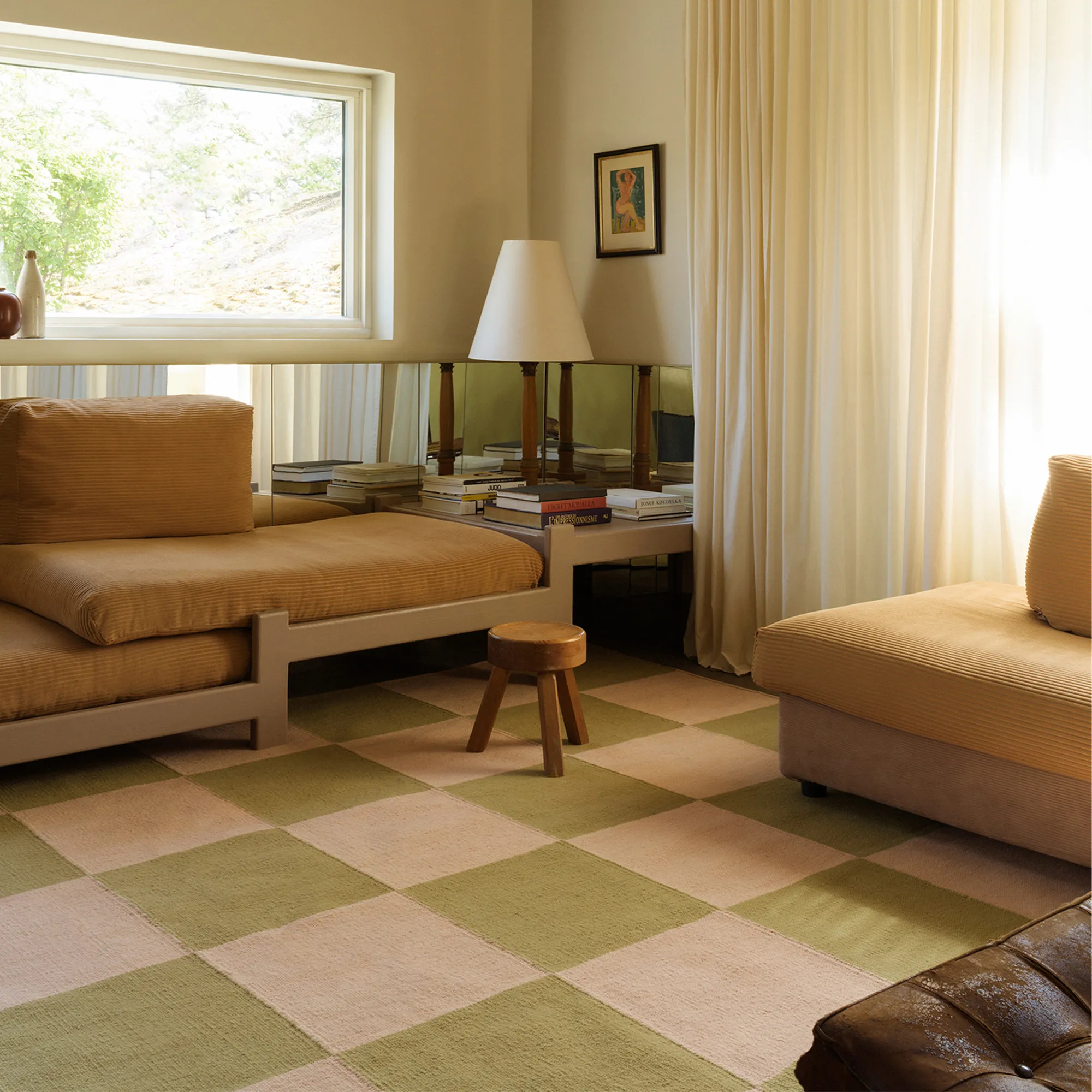Square Green/Pink Wool Rug