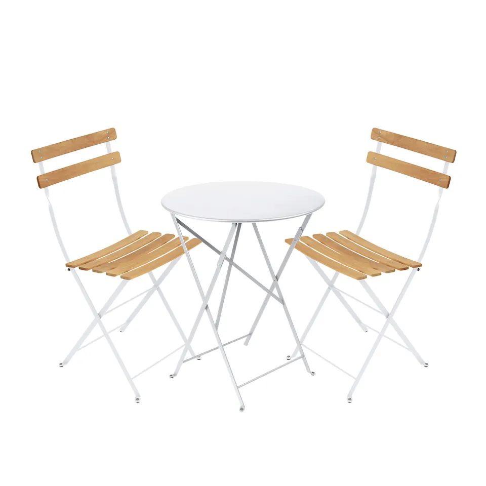 Bistro eetgroep Ø60cm & 2 hout stoelen