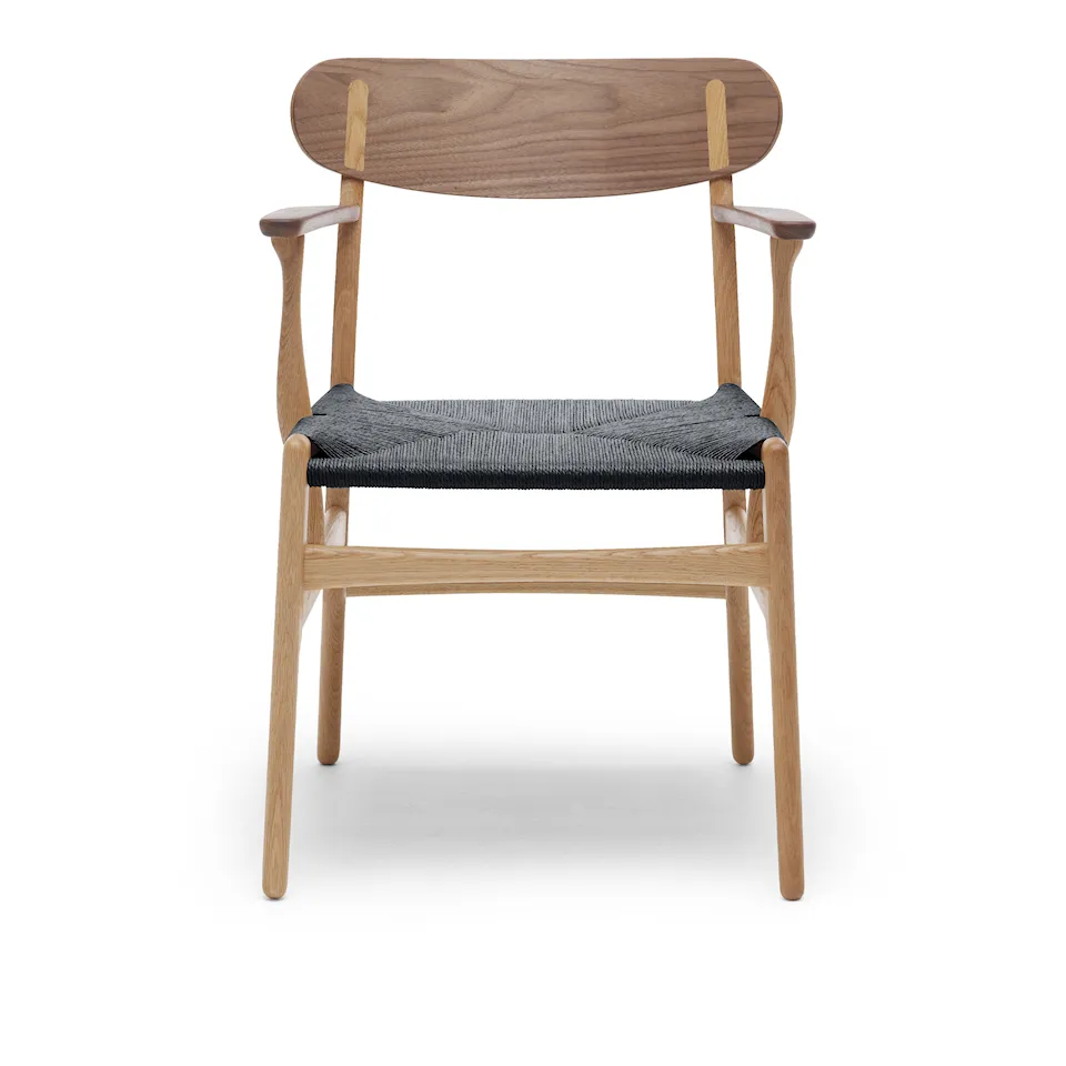 CH26 fauteuil zwart gevlochten papierkoord