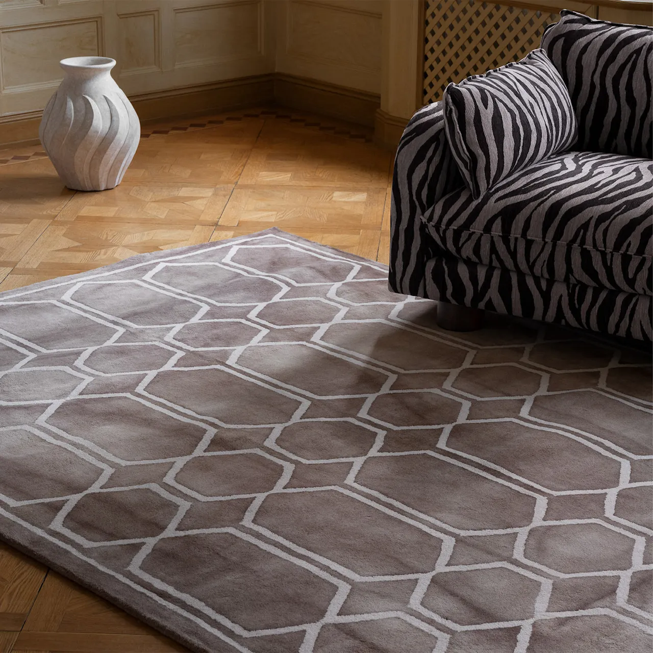 Tie Dye Beige Wool Rug