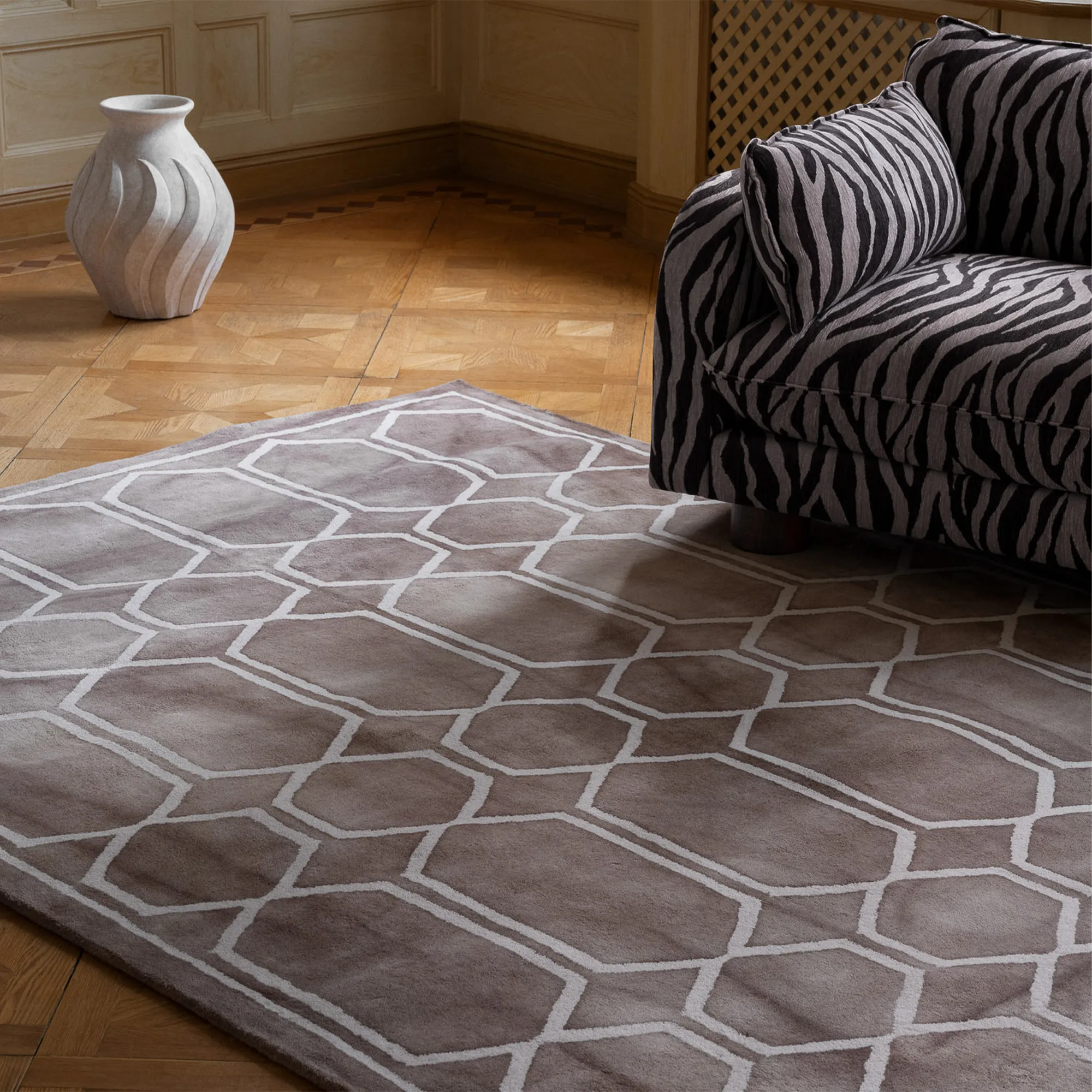 Tie Dye Beige Wool Rug - 2