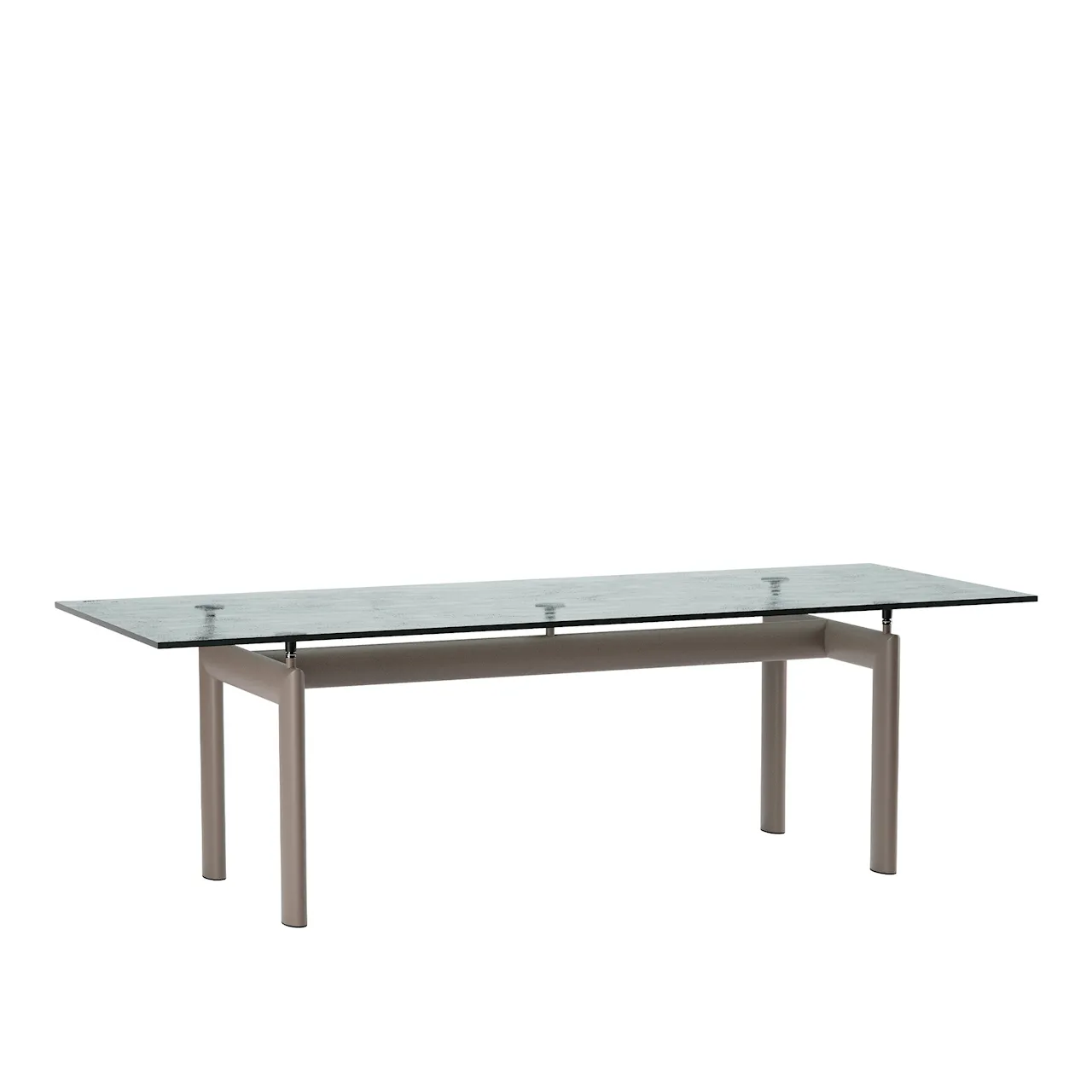 LC6 Table, Black Enamel Steel Base, Textured Glass, 225 X 85 cm