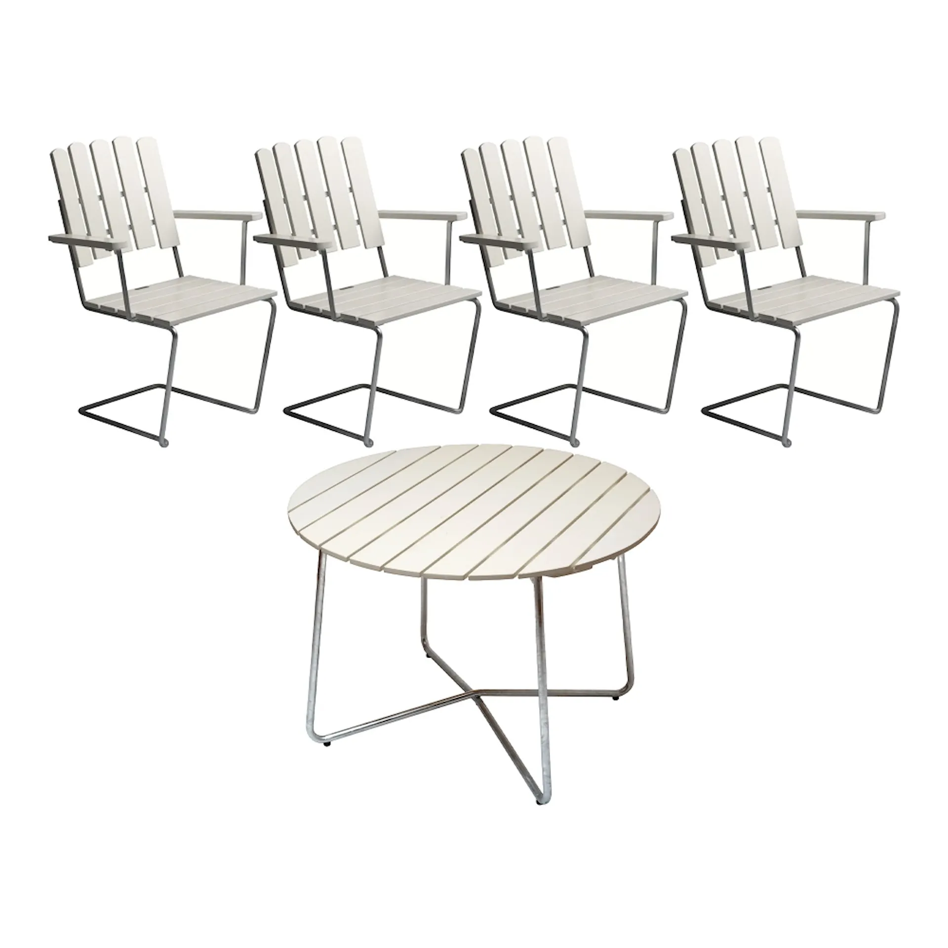 The classic series - 9A Table & 4 pcs A2 Armchairs - Grythyttan Stålmöbler - NO GA