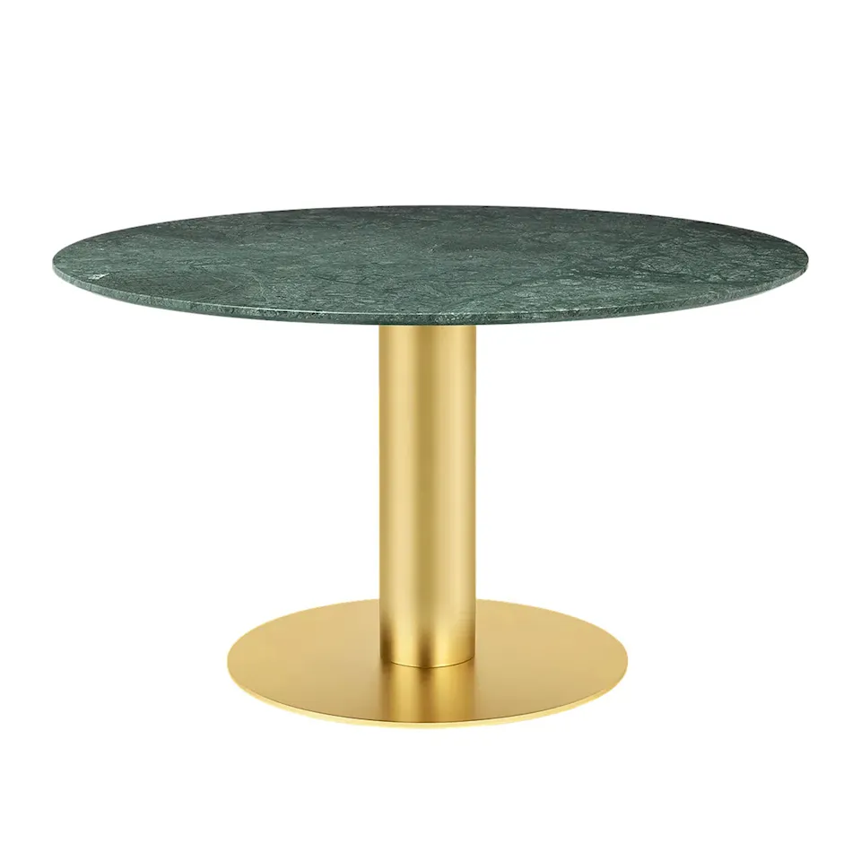 GUBI 2.0 Dining Table, Ø 130 cm, Top: Marble - Verde Guatemala, Base: Brass