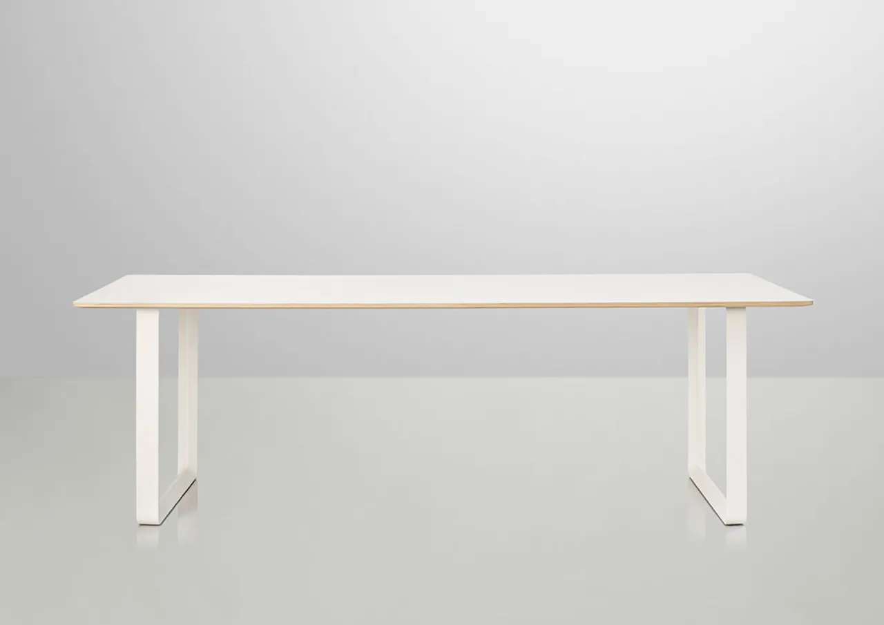 70/70 Table - Large - 225 x 90, Top - White laminate - Plywood edge, Base - White