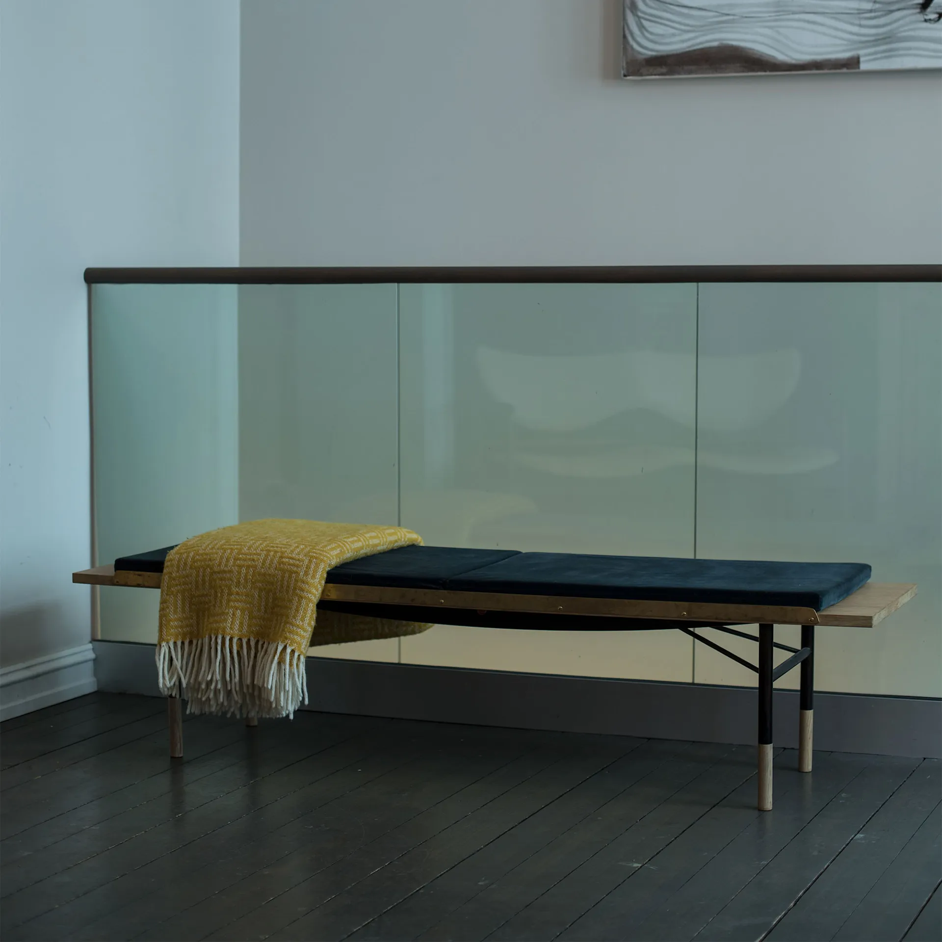 Table Bench Large, With Brass Edges, Oak, Black Steel - House of Finn Juhl - Finn Juhl - NO GA