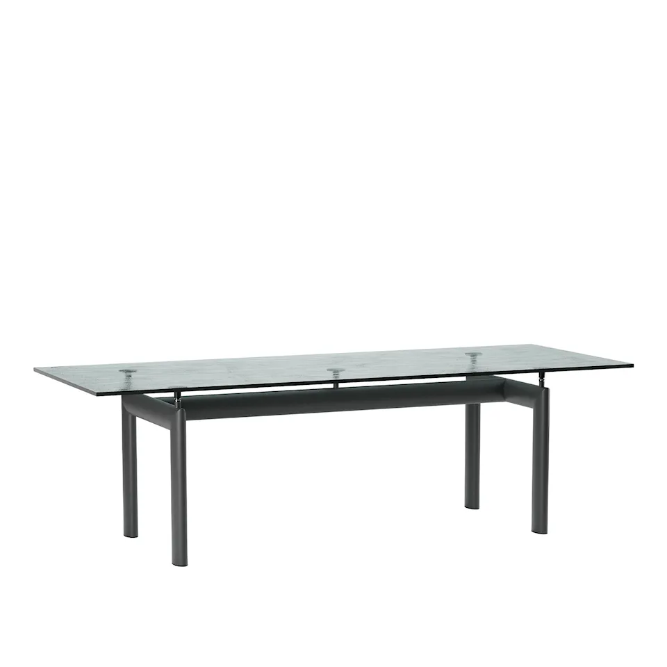 LC6 Table, Grey Enamel Steel Base, Textured Glass, 225 X 85 cm