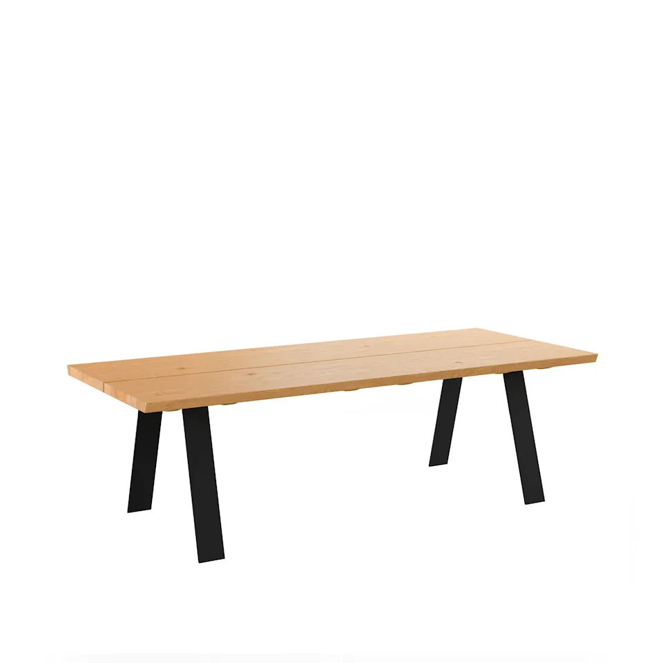 GM 3200 Plank Table, 180 x 100 cm, Tabletop oiled wild Oak, 1 additional Tabletop matching wood, base in black powder coated steel