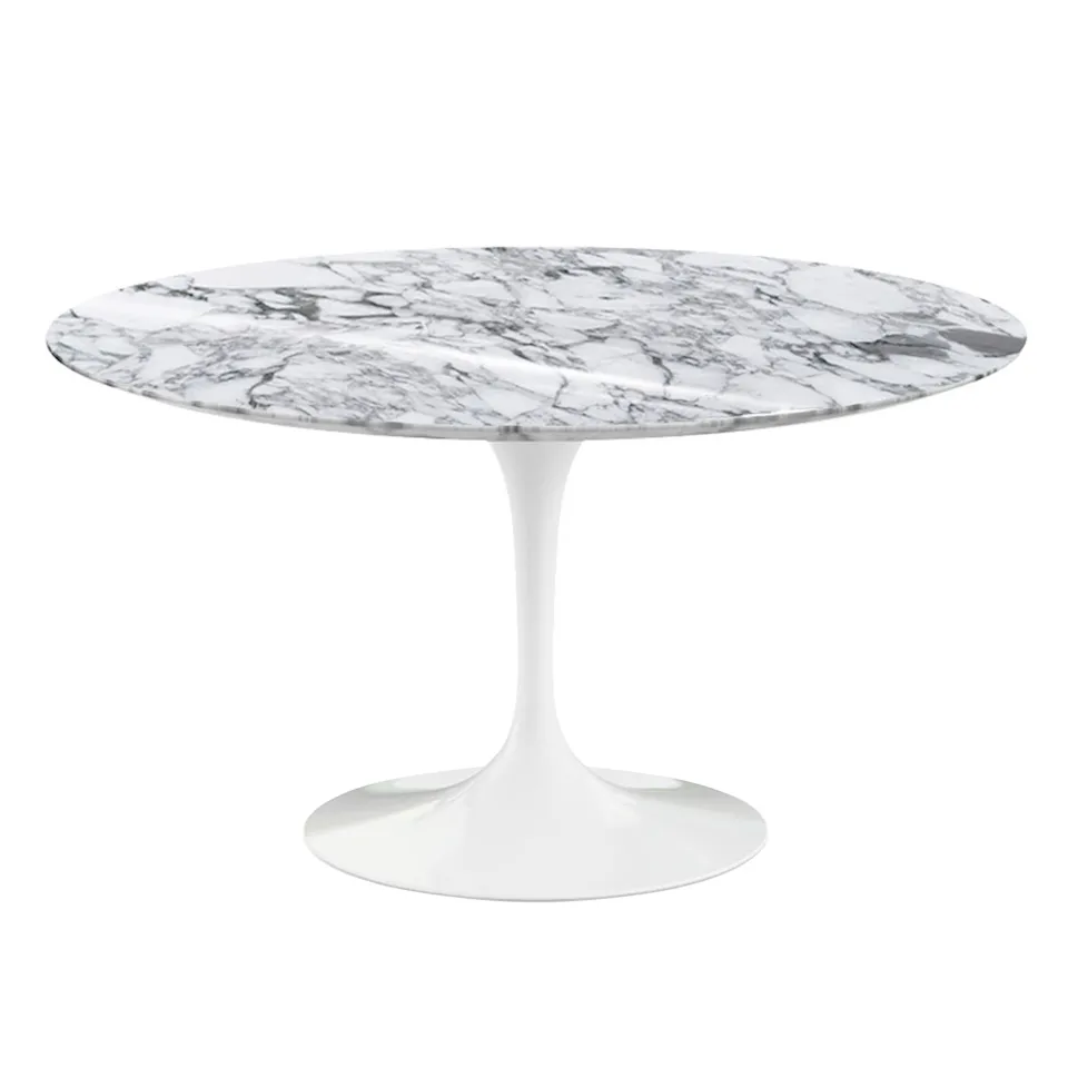 Saarinen Round Table - Dining table, Ø 137 cm, White base, glossy white Arabescato marble top