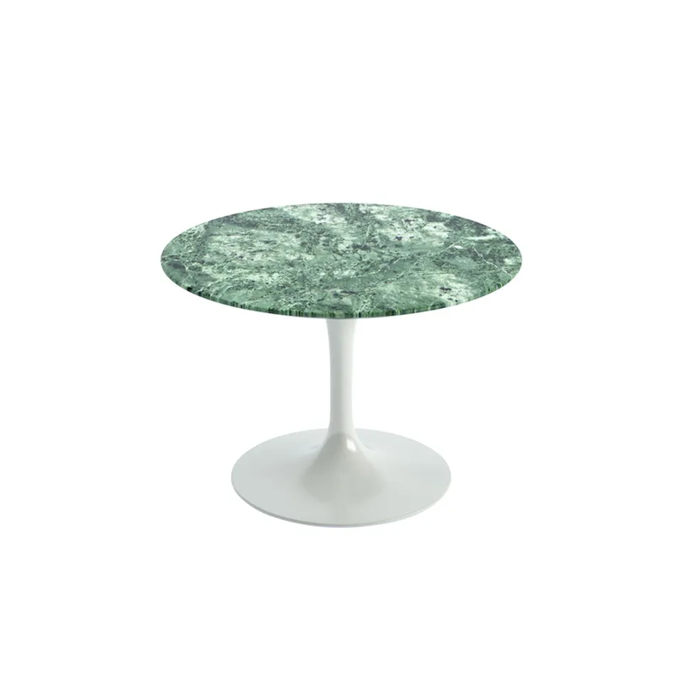 Saarinen Round Table - Coffee table, White frame, matt green Alpi marble top, H: 36, Ø 51