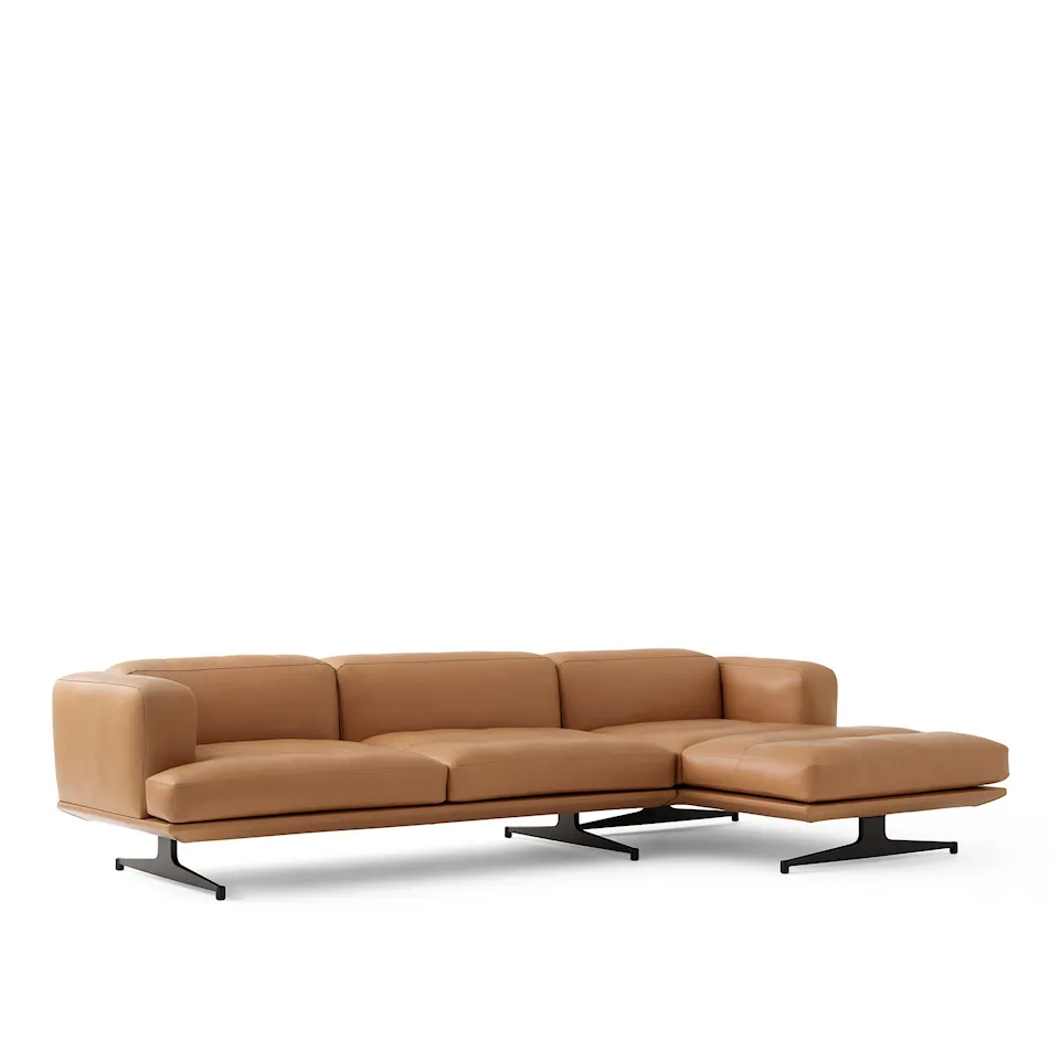 Inland AV42 højre chaiselong poleret aluminium ben noble black leather