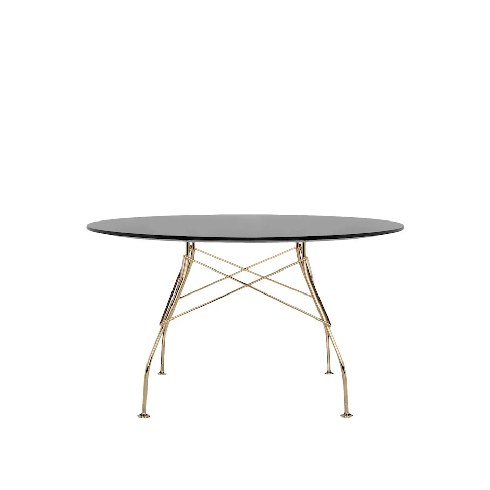 Glossy Round Table 4568 Ø130, Gold, Black Polyester