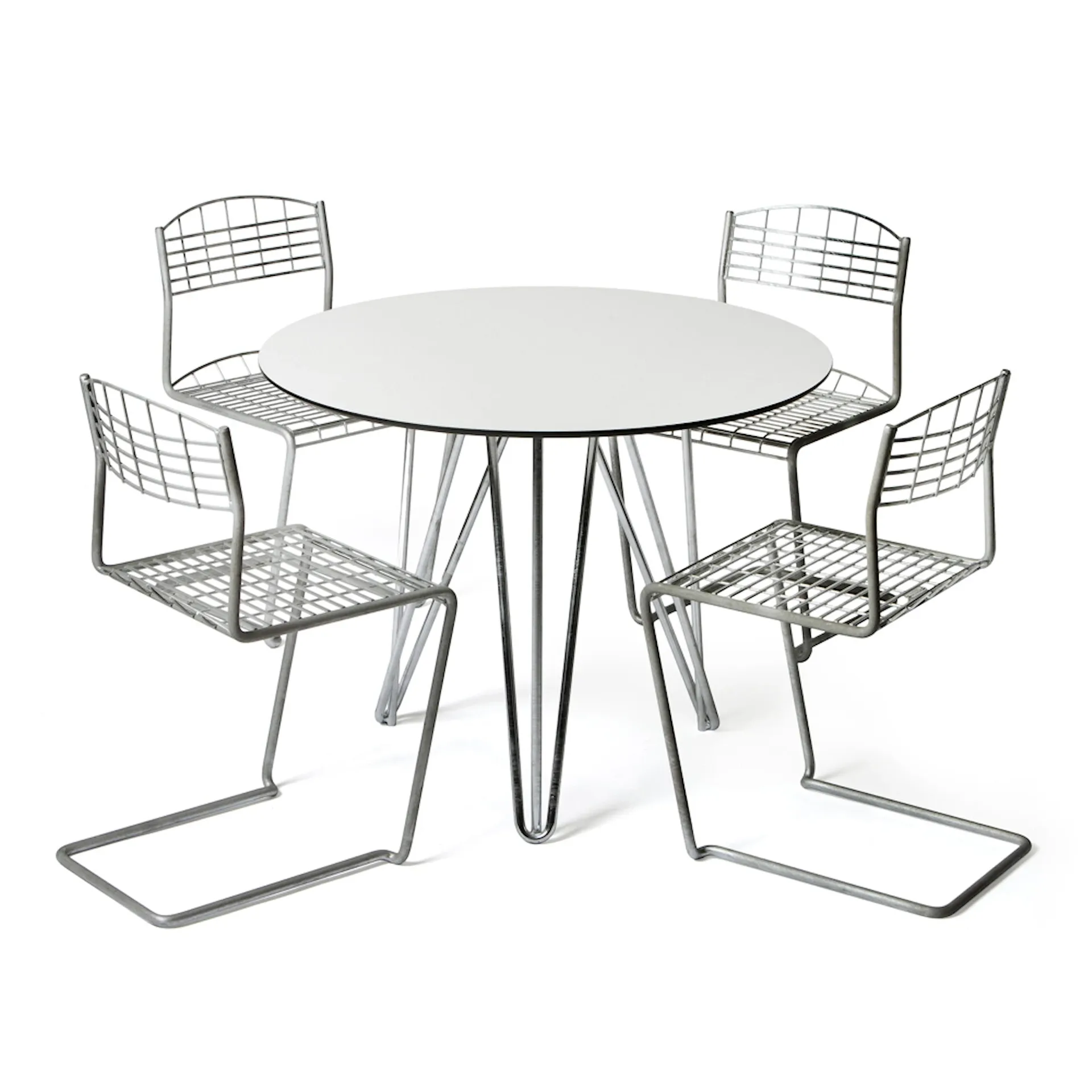 High Tech series - High Tech Table Ø90 cm & 4 High Tech Chairs - Grythyttan Stålmöbler - NO GA