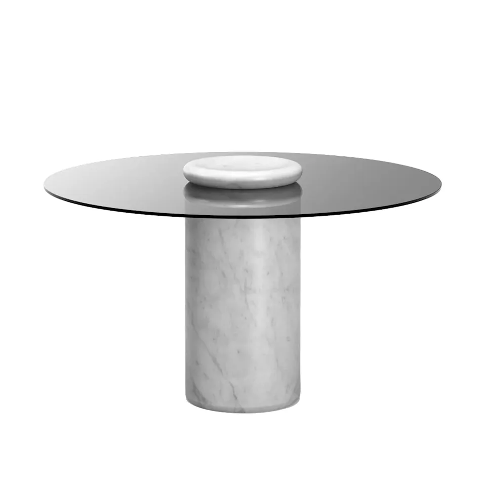 Castore dining table Ø130, Bianco Carrara / smoked glass