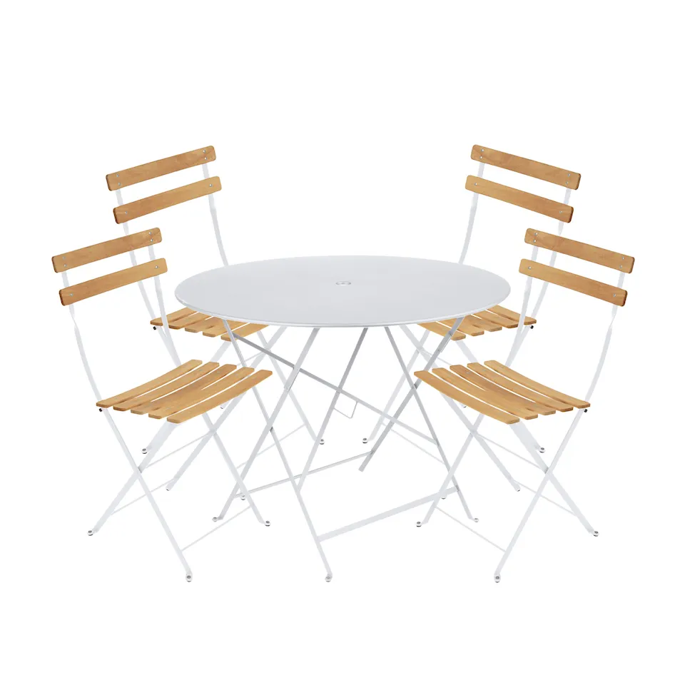 Bistro dining set Ø96cm & 4 wood chairs