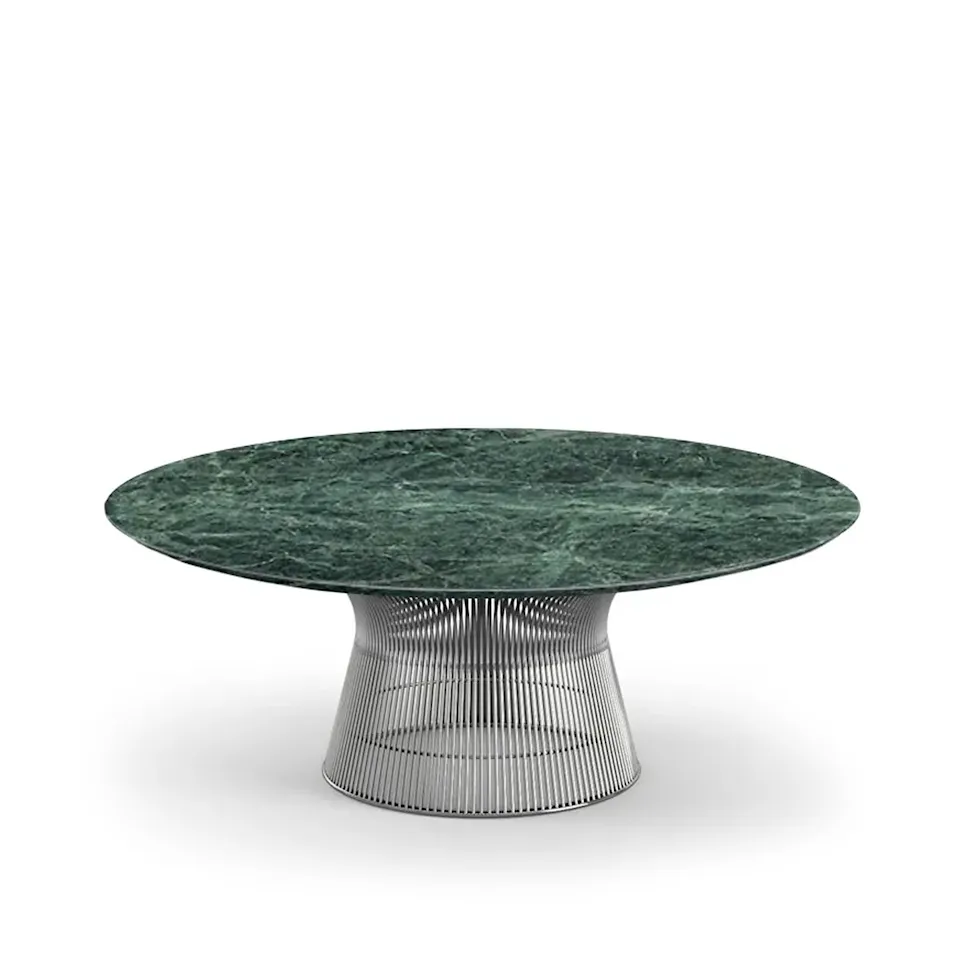 Platner Coffee Table, base in polished nickel, Ø 91.5 cm, top in green Apli marble