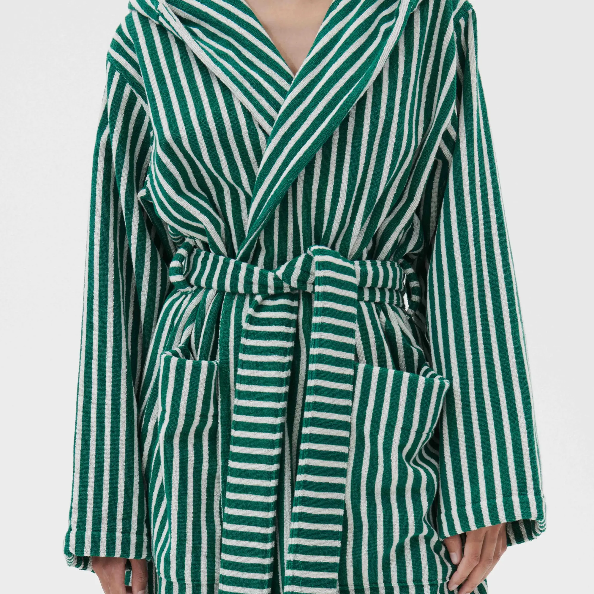 Hooded Bathrobe Teal Green Stripes