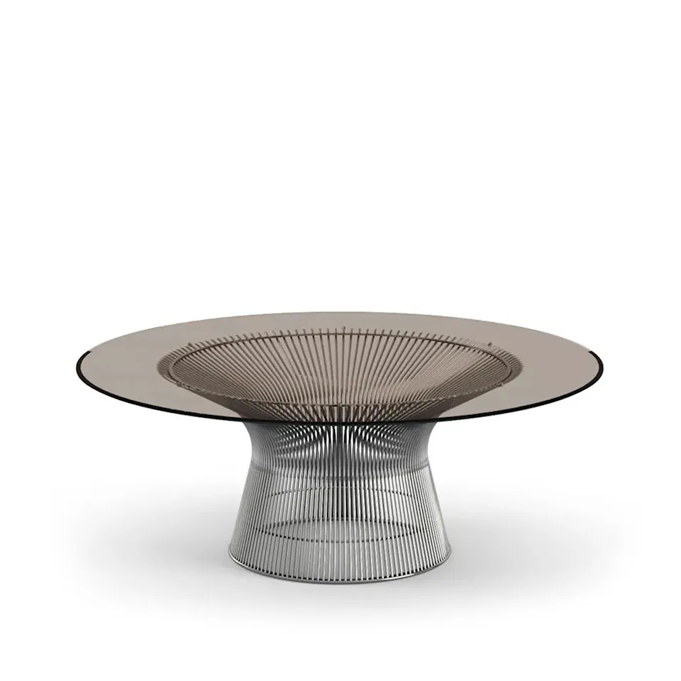 Platner Coffee Table, base in Polished Nickel, Ø 107 cm, top in Bronze colored glass