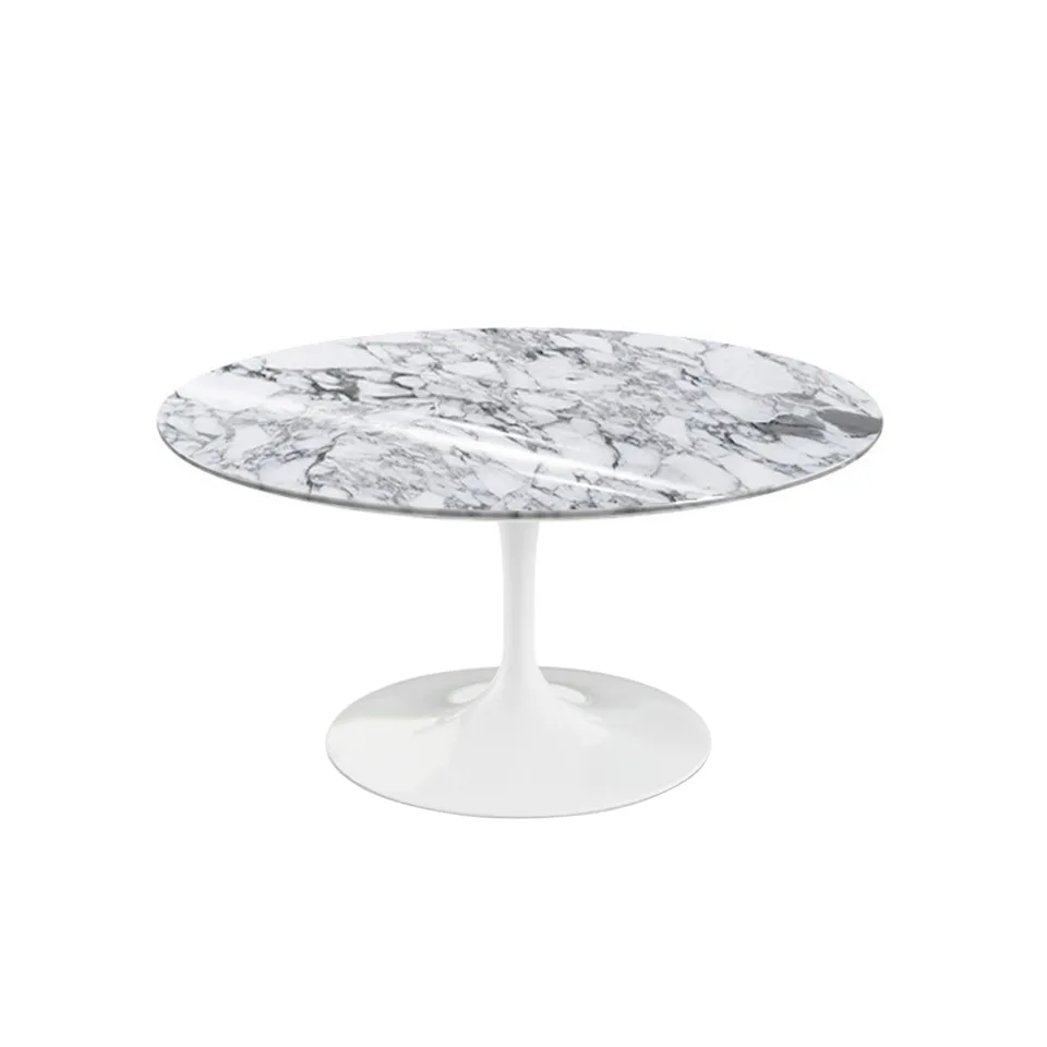 Saarinen Round Table - Coffee table, White frame, glossy white Arabescato marble top, H: 38, Ø 91