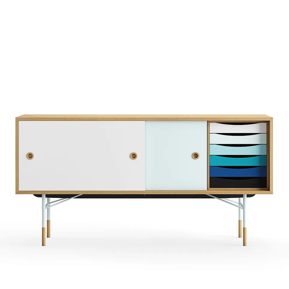 Sideboard Cold med lådor Dark oiled oak White/Light Blue