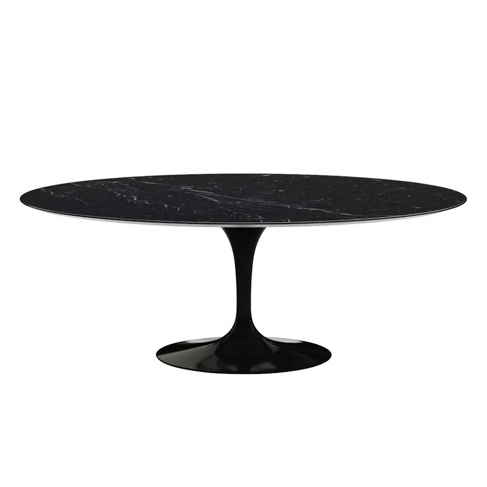 Saarinen Oval Table - Dining table, 198 x 121 cm, Black base, matt black Marquina marble top