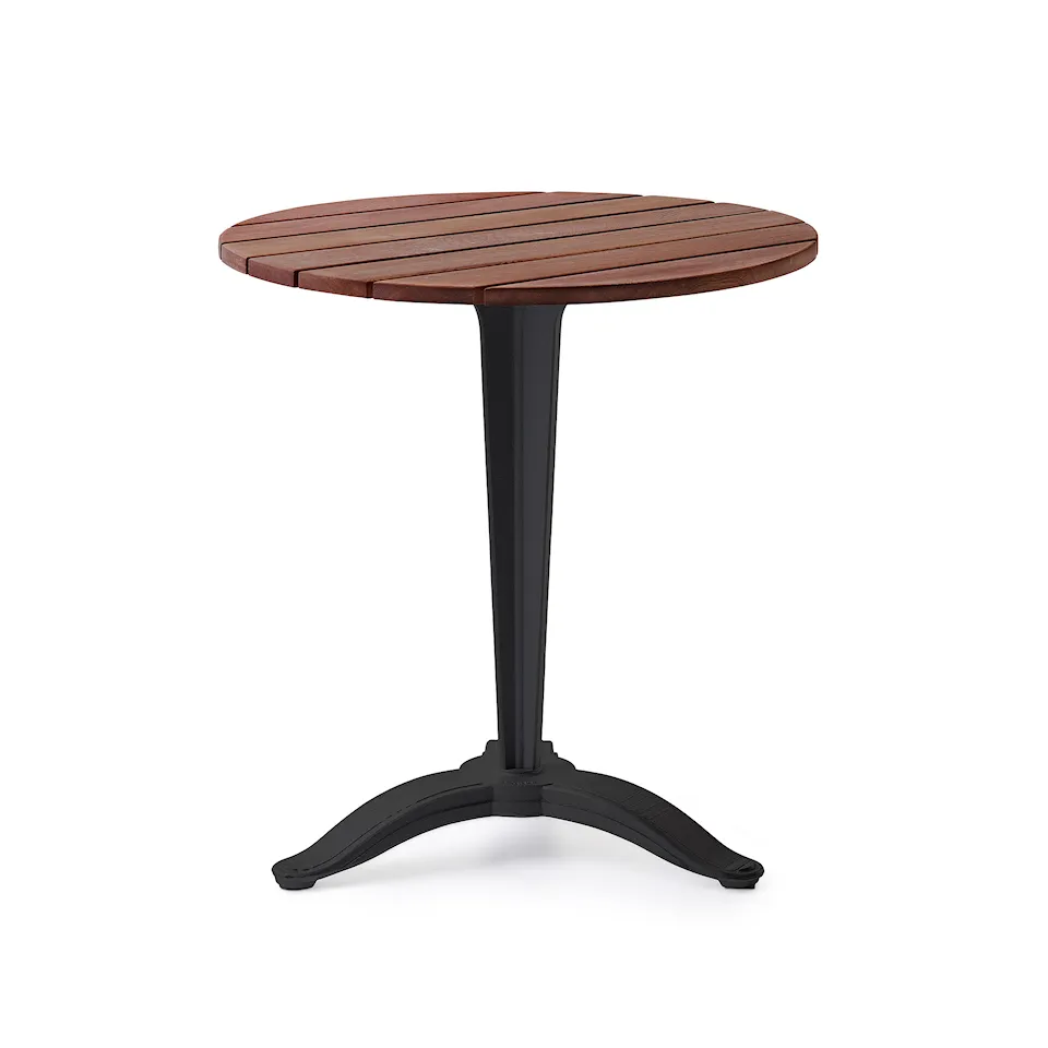 Table Calais - Big Foot Ø 70 Brown Lacquered Pine Wood/Black Lacquered Aluminium