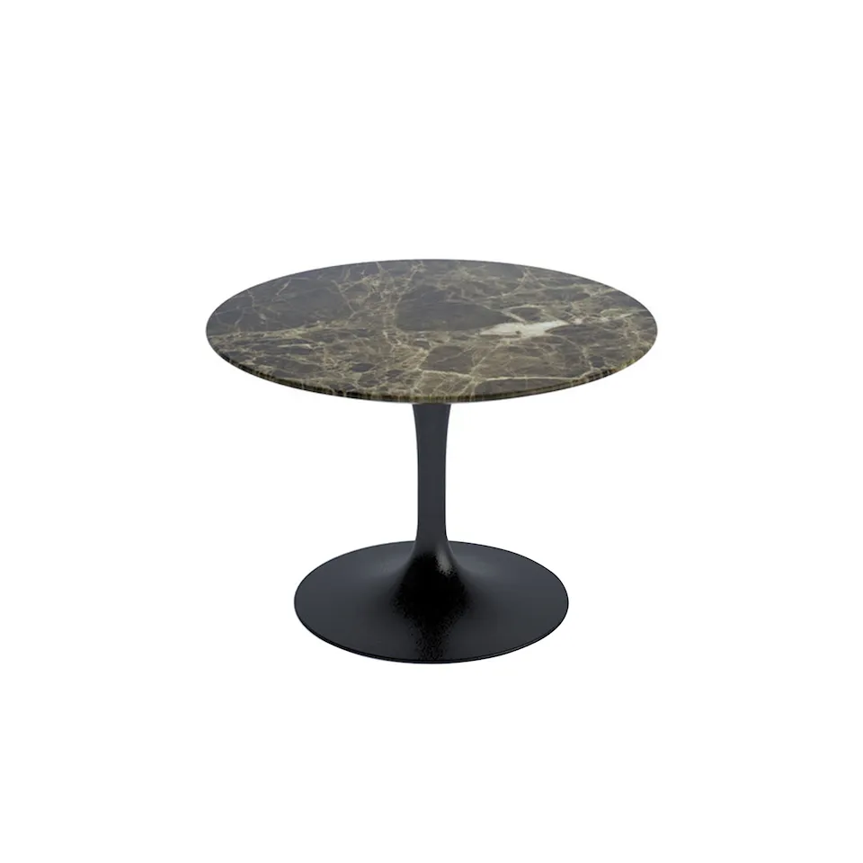 Saarinen Round Table - Coffee table, Black frame, glossy brown Emperador marble top, H: 36, Ø 51