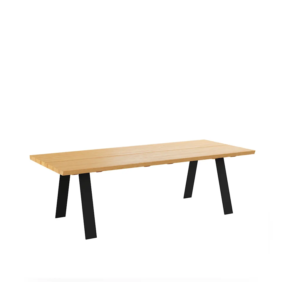 GM 3200 Plank Table, 180 x 100 cm, Tabletop in Oiled Oak, Without additional tabletop, Base in black powder coated steel