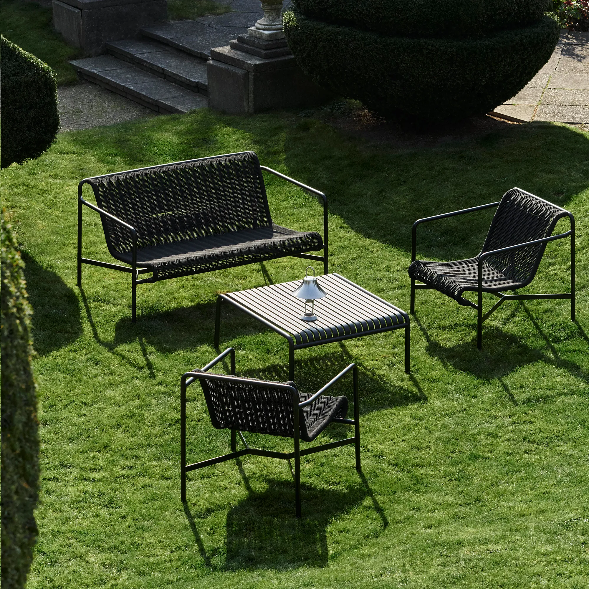 Palissade cord lounge group med lounge sofa, 2 lounge chairs & low garden table