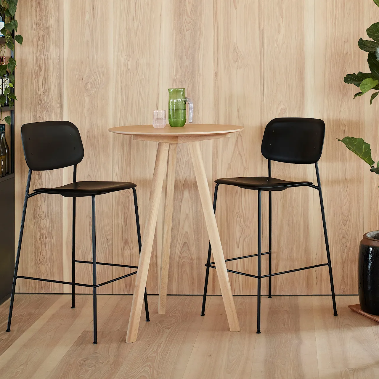 CPH20 2.0 High Table Black Lacquered Solid Oak Frame Ø70 X H105 Black Linoleum Top Black Lacquered Edge