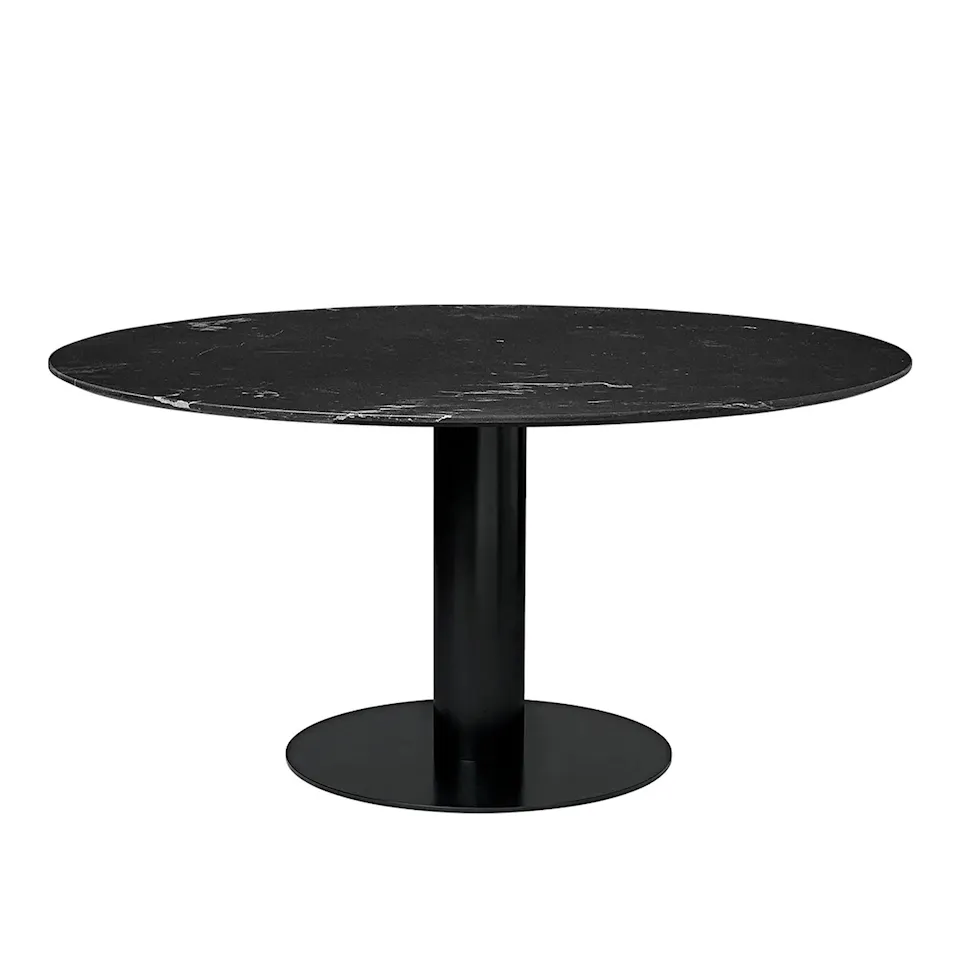 GUBI 2.0 Dining Table, Ø 150 cm, Skiva: Marmor - Nero Marquina, Bas: Svart