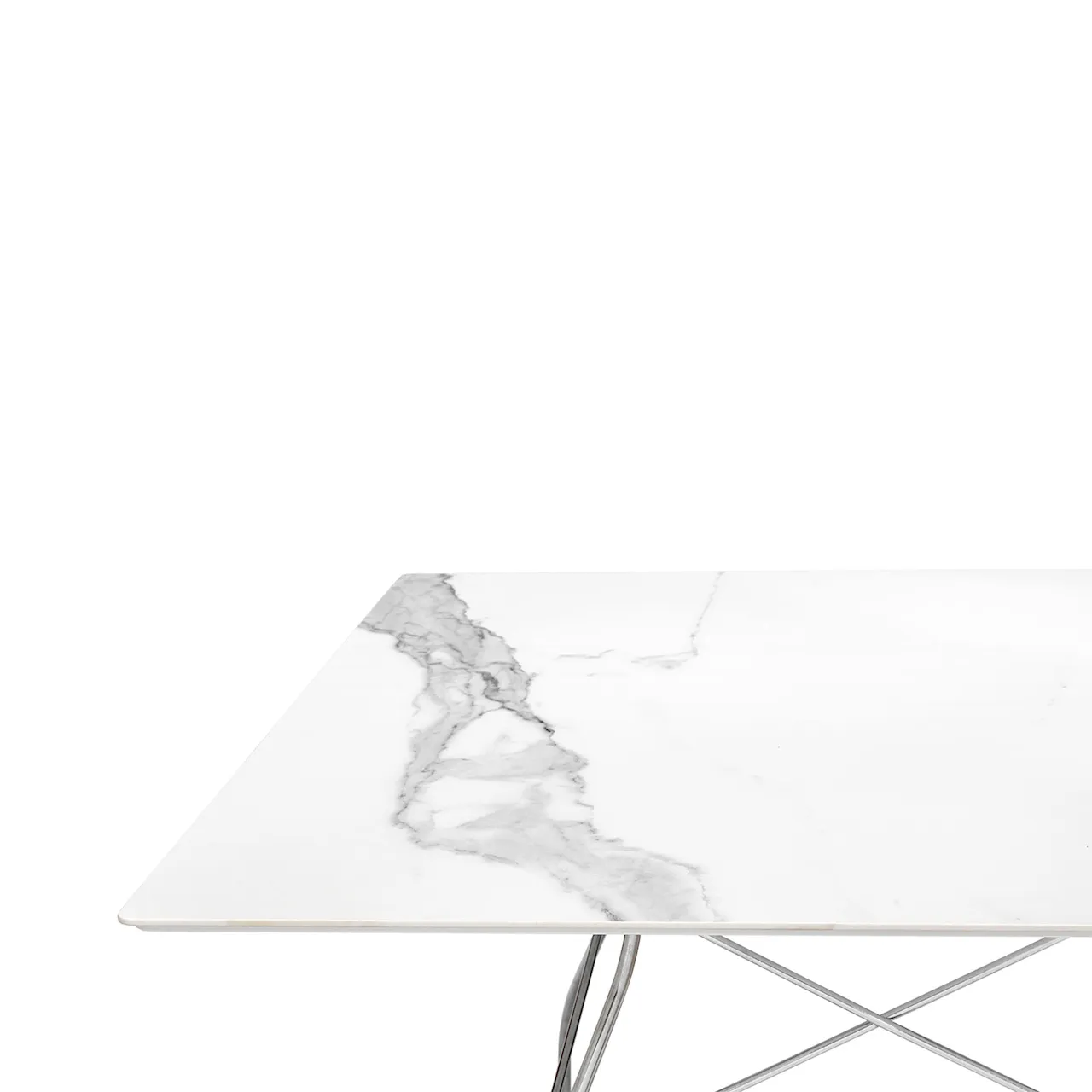 Glossy Square Table 118x118 Marble Top, Black Painted Steel Frame White