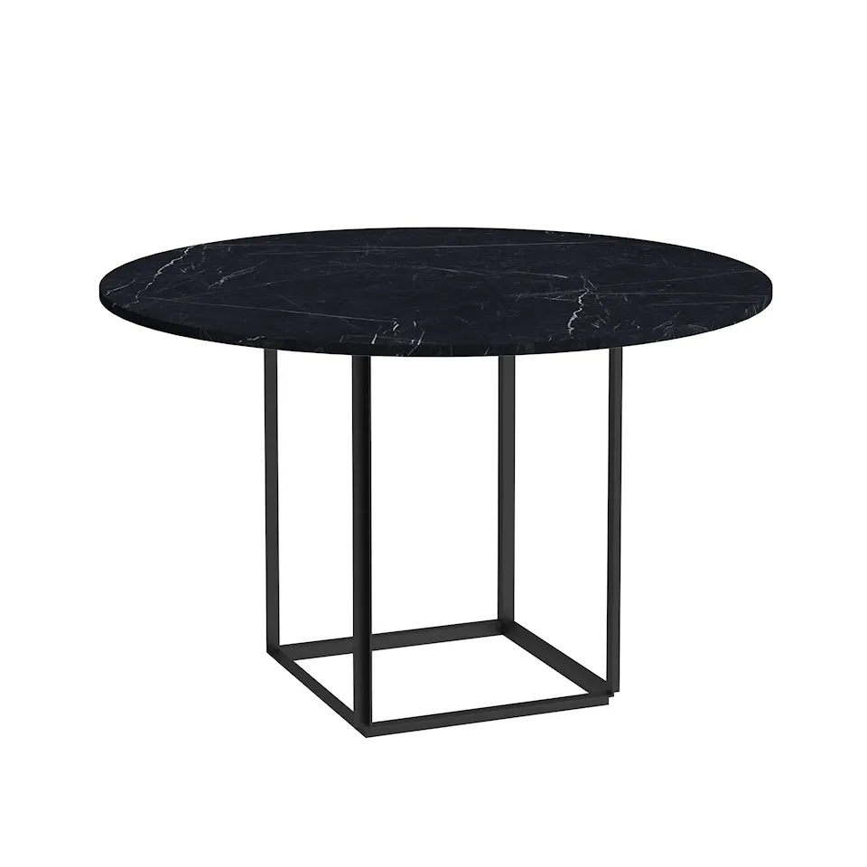 Florence Dining Table - Ø120, Top: Marble - Black Marquina, Base: Black