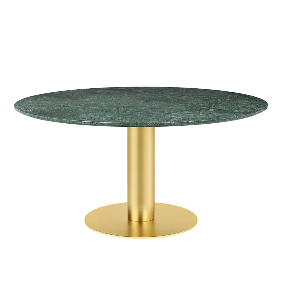 GUBI 2.0 Dining Table, Ø 150 cm, Top: Marble - Verde Guatemala, Base: Brass