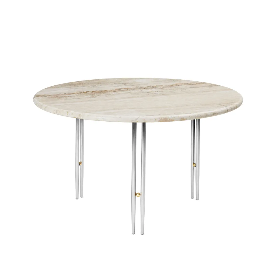 IOI Coffee Table - Round, Ø70 Top Rippled Beige, Base Chrome Base / Brass Sphere